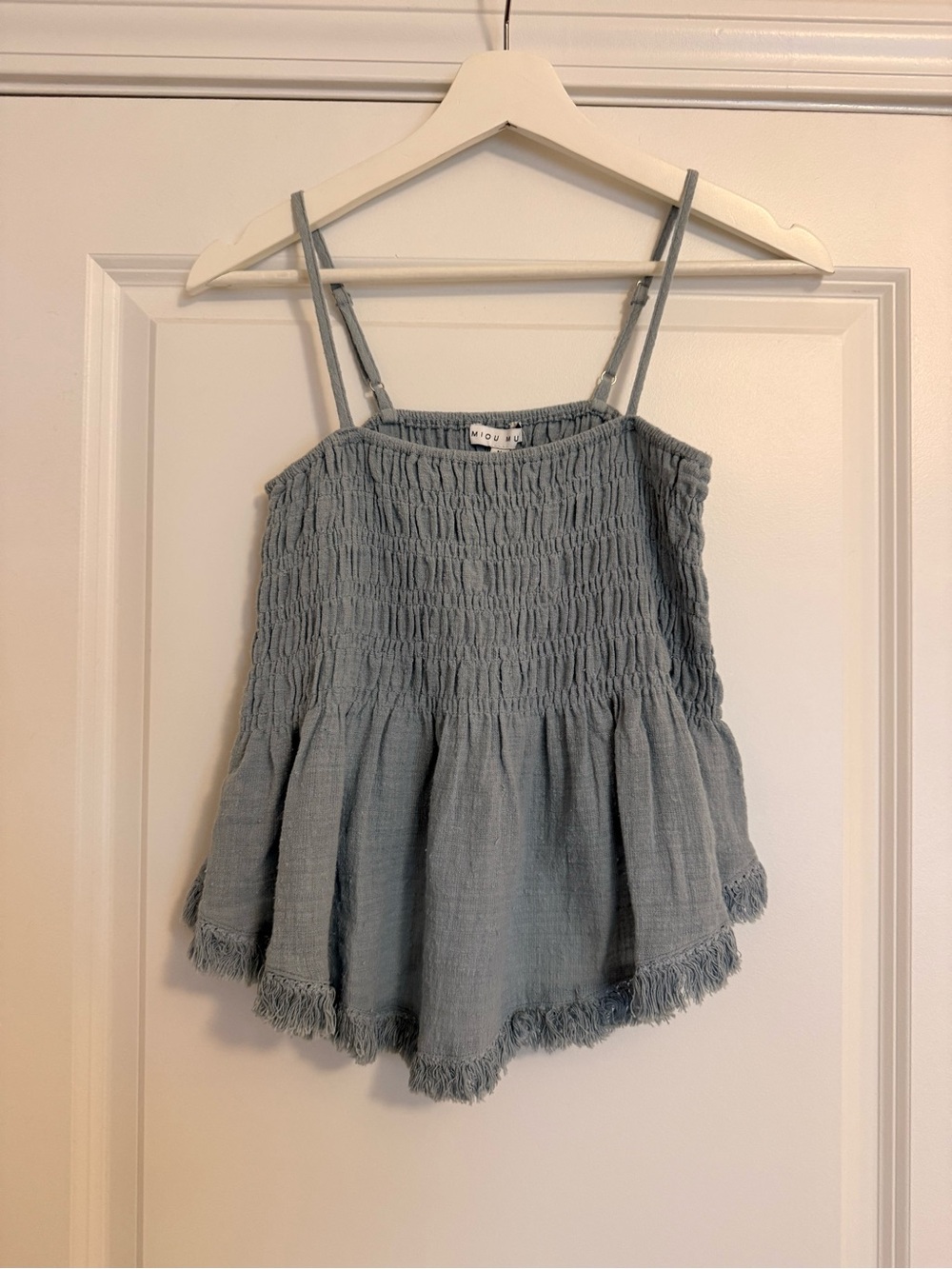 Blue Gauze Smocked Fringe Flowy Tank Top Boho NWT